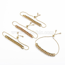 Adjustable Brass Inlaid Cubic Zirconia Slider Bracelets, with Bolo and Box Chains, Cadmium Free & Nickel Free & Lead Free, Real 16K Gold Plated