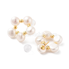 Flower Natural Pearl Stud Earrings for Women, Sterling Silver Ear Stud