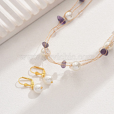 Elegant Gold-Plated Glass Bead and Natural Stone Jewelry Set