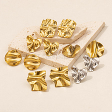 Stylish Irregular Stainless Steel Earrings with 18k Gold Plated Studs