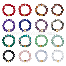 ANATTASOUL 16Pcs 16 Style Natural & Synthetic Mixed Gemstone Round Beaded Stretch Rings Set for Women