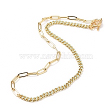 Chain Necklaces, with Brass Enamel Curb Chains & Paperclip Chains, 304 Stainless Steel Toggle Clasps, Real 18K Gold Plated