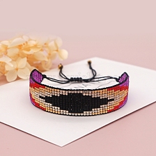 Miyuki Seed Braided Bead Bracelet, Wide Band with Rhombus Pattern Friendship Bracelet for Women