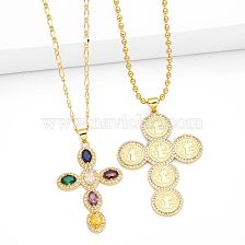 Original Design Fashion Cross Copper Plating Inlay Zircon 18K Gold Plated Necklace