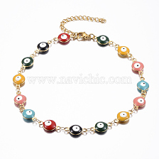 Ion Plating(IP) 304 Stainless Steel Link Bracelets, Evil Eye, Real 18K Gold Plated, Colorful, 9-5/8 inch(24.5cm)