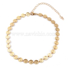 Brass Flat Round Link Chain Necklaces, with 304 Stainless Steel Lobster Claw Clasps, Real 18K Gold Plated, 12.59 inch(32cm)