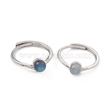 Natural Gemstone Adjustable Rings, Platinum Tone Brass Finger Rings for Women