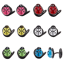 6 Pair 6 Color Plastic Ladybug Cuff Earrings, 304 Stainless Steel Jewelry for Women