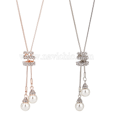 ANATTASOUL 2Pcs 2 Color Plastic Imitation Pearl Pendant Lariat Necklace with Crystal Rhinestone, Alloy Jewelry for Women