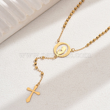 Golden Beaded Heart Cross Tassel Y Necklace for Women Fashion.