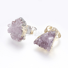 Adjustable Druzy Crystal Finger Rings, with Brass Findings