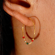 Colorful Original Design Copper and Rice Bead Earrings with Hoop.