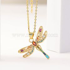  Women's Fashion Copper Inlaid Color Zircon Dragonfly Pendent Necklace