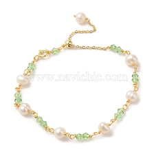 Glalss & Natural Pearl Beaded Bracelets, with Brass Chains