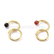 Natural Mixed Gemstone Double Rings, Golden 304 Stainless Steel Wire Cuff Ring