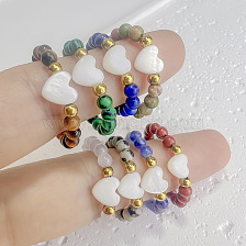 Colorful Natural Stone Stainless Steel Beaded Ring Sweet DIY Handmade Jewelry.