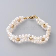 Beaded Bracelets, with Natural Pearl, Brass Findings