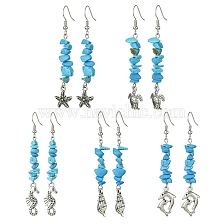 Synthetic Turquoise Chips Dangle Earring, Alloy Long Drop Earrings