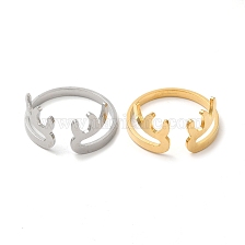 304 Stainless Steel Cuff Rings, Hollow Open Finger Ring for Women, Christmas Antler Shape