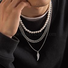 1 Set Punk Pearl Wings Artificial Pearl Alloy Iron Beaded Chain Men'S Necklace