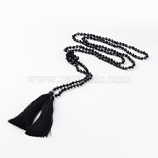 Adjustable Glass Beaded Lariat Necklaces, with Tassels, 59 inch 