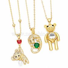 Cute Little Bear Stainless Steel Copper Inlay Zircon 18K Gold Plated Pendant Necklace