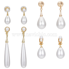 ANATTASOUL 4 Pairs 4 Style ABS Imitation Pearl Teardrop Clip-on Earrings, Cuff Earrings, Non Piercing Drop Earrings