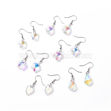 6 Pairs 6 Style Colorful Rhinestone Flower & Cross & Leaf & Teardrop Dangle Earrings, Brass Jewelry for Women