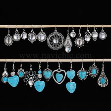 1 Pair Vintage Style Heart Shape Inlay Alloy Turquoise Silver Plated Drop Earrings