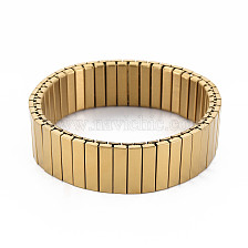 Stainless Steel Rectangle Stackable Stretch Bracelet, Block Tile Wide Wristband for Men Women