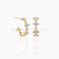 INS Style Blue Flower Stud Earrings Copper Plating 18K Real Gold Flower Ear Ring Cross-Border Korean Jewelry Earrings