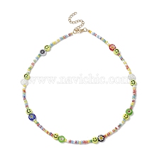 Flower & Smile Face Acrylic & Seed Beaded Necklace for Women