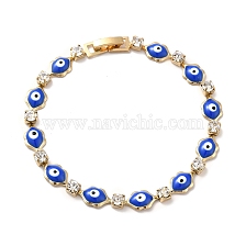 Rack Plating Iron Lip & Square Link Chains Bracelet, Enamel Evil Eye Bracelet with Clear Cubic Zirconia for Women, Golden