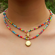 Colorful Seashell and Starfish Vacation Beaded Necklace for Women