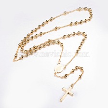 304 Stainless Steel Pendant Necklaces, Rosary Bead Necklaces, Golden, 24.96 inch(63.4cm)