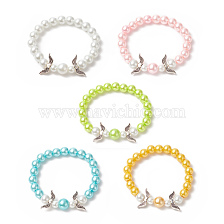 Glass Imitation Pearl Beaded Stretch Bracelets, Alloy Wing Jewelry for Kids