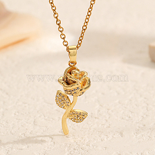 Elegant gold-plated rose pendant necklace with diamond design, suitable for daily wear.