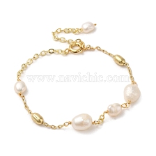 Natural Pearl Beaded Bracelets, with Brass Chains