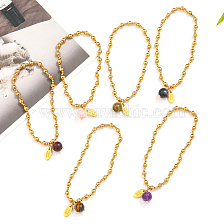 Stainless Steel Bracelet with 18K Gold Natural Stone Pendant Elastic Bracelet