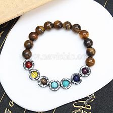 Retro Color Block Natural Stone Irregular Beaded Handmade Men'S Bracelets