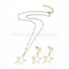 Pendant Necklace and Dangle Stud Earring Jewelry Sets, with Alloy Pendant, Brass Stud Earring Findings, Brass Bar Link Chains and Lobster Claw Clasps, Star