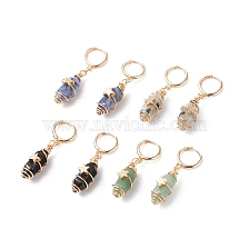 Gemstone Bullet with Star Dangle Hoop Earrings, Gold Plated Brass Wire Wrap Jewelry for Women