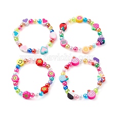 Transparent Acrylic Beads Stretch Kids Bracelets, with Polymer Clay Beads, Mixed Shape