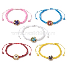 Handmade Lampwork Evil Eye & Glass Seed Beads Braided Bead Bracelets, Adjustable Bracelets for Women Men