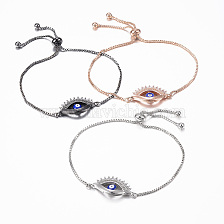 Adjustable Brass Micro Pave Cubic Zirconia Slider Bracelets, Bolo Bracelets, with Enamel, Evil Eye