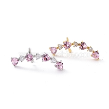 Heart Pink Cubic Zirconia Cuff Earring for on-Piercing, Crawler Earrings, Cadmium Free & Lead Free