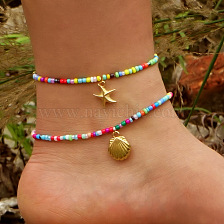 Metallic Starfish Shell Pendant Mixed Color Sexy Fashion Anklet Women Jewelry.