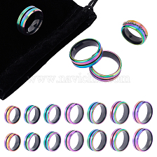 Unicraftale 7Pcs 7 Size 304 Stainless Steel Grooved Finger Rings Set for Men Women, with 1Pc Rectangle Velvet Pouches