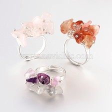 Adjustable Silver Color Plated Brass Mixed Stone Rings, 16.5mm, 3mm