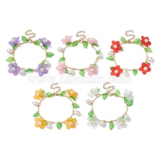 Acrylic Flower & Glass Pearl Charm Bracelets, with Brass Chains